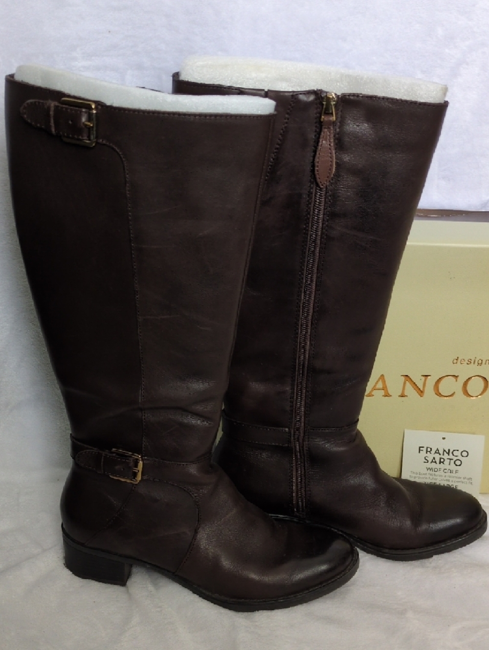 Franco Sarto Brown Leather Knee High Wide Calf Women's Boots - Picture 5 of 11